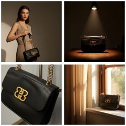 حقيبة كتف منظمة بغطاء أمامي وقفل شعار ذهبي متشابك حقيبة كتف منظمة بغطاء أمامي وقفل شعار ذهبي متشابك