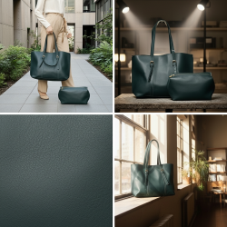 حقيبة كبيرة غامق بخياطة متباينة وحقيبة داخلية حقيبة كبيرة غامق بخياطة متباينة وحقيبة داخلية