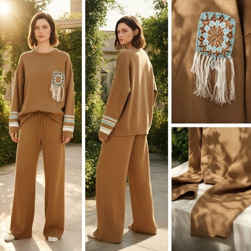 Knitted Two-Piece Set with Crochet Detail Knitted Two-Piece Set with Crochet Detail