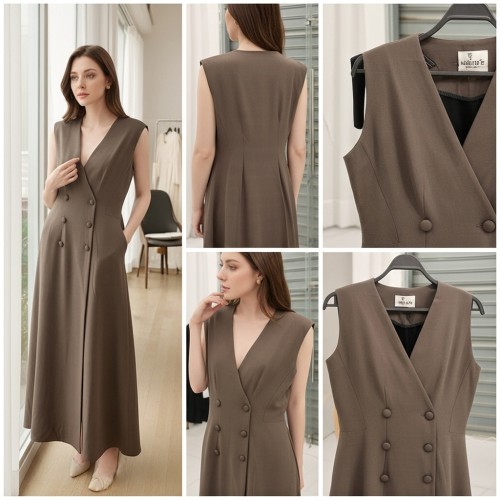 Sleeveless Double-Breasted Long Dress Sleeveless Double-Breasted Long Dress