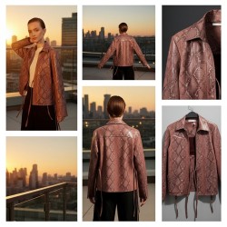 Snakeskin Print Leather Short Jacket Snakeskin Print Leather Short Jacket