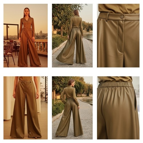 بنطلون جلد واسع بنطلون جلد واسع