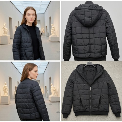 Quilted Bomber Jacket with Hood Quilted Bomber Jacket with Hood