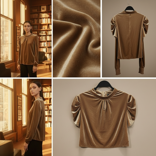 Velvet Mock Neck Blouse with Puffed Sleeves Velvet Mock Neck Blouse with Puffed Sleeves