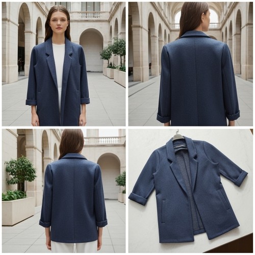 Knit Open Blazer with Rolled Sleeves Knit Open Blazer with Rolled Sleeves