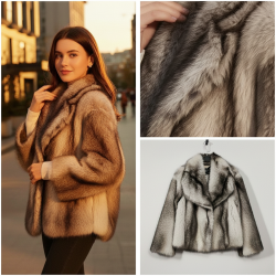 Multi-Tonal Fur Cropped Jacket with Wide Lapel Multi-Tonal Fur Cropped Jacket with Wide Lapel