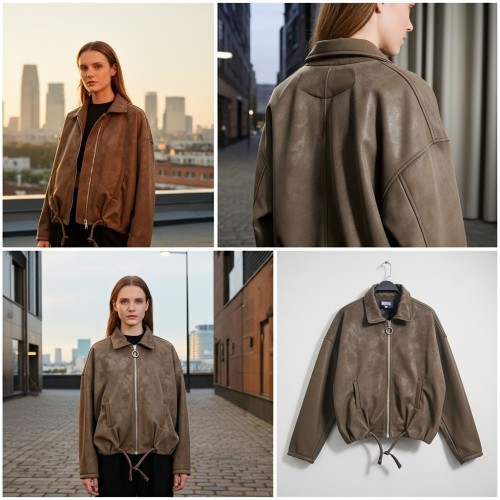 Taupe Distressed Leather Cropped Jacket Taupe Distressed Leather Cropped Jacket