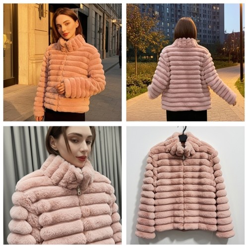 Horizontal Paneled Fur Cropped Jacket Horizontal Paneled Fur Cropped Jacket