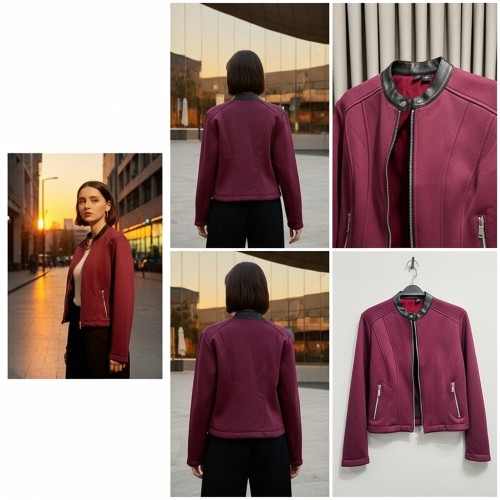 Suede Zip-Up Jacket with Contrast Collar Suede Zip-Up Jacket with Contrast Collar