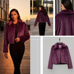 Fur Cropped Jacket with Collar Fur Cropped Jacket with Collar