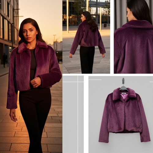 Fur Cropped Jacket with Collar Fur Cropped Jacket with Collar