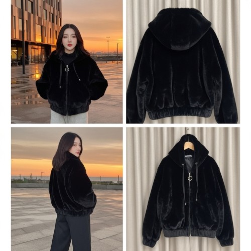 Fur Hooded Cropped Bomber Jacket Fur Hooded Cropped Bomber Jacket