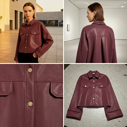 شيميز قصير واسع من الجلد شيميز قصير واسع من الجلد