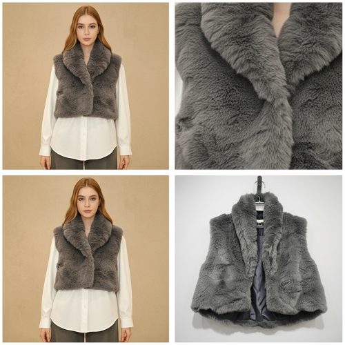 Fur Cropped Vest with Wide Collar Fur Cropped Vest with Wide Collar