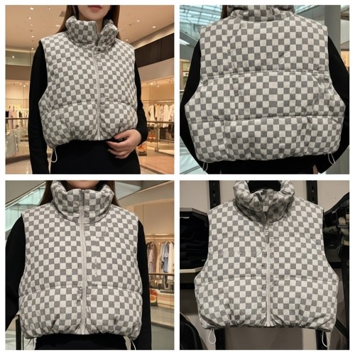 Checkerboard Quilted Cropped Puffer Vest Checkerboard Quilted Cropped Puffer Vest