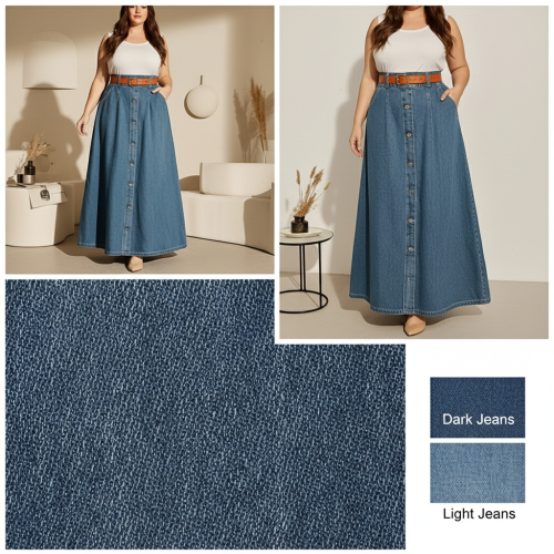 (Special Size)Jeans Maxi Skirt with Button-Front and Belt (Special Size)Jeans Maxi Skirt with Button-Front and Belt
