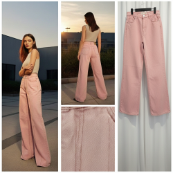 بنطال جينز واسع بلون وردي فاتح مغسول بنطال جينز واسع بلون وردي فاتح مغسول