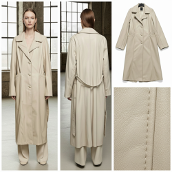 معطف طويل من الجلد مع حزام للربط معطف طويل من الجلد مع حزام للربط