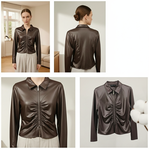 Leather Ruched Zipper Top Leather Ruched Zipper Top