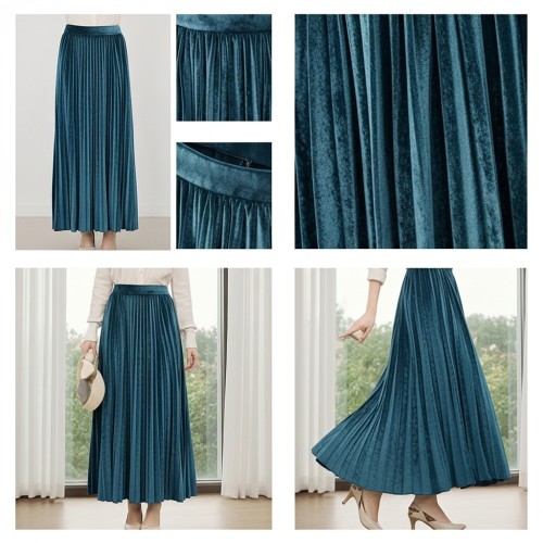 Velvet High-Waist Pleated Midi Skirt Velvet High-Waist Pleated Midi Skirt