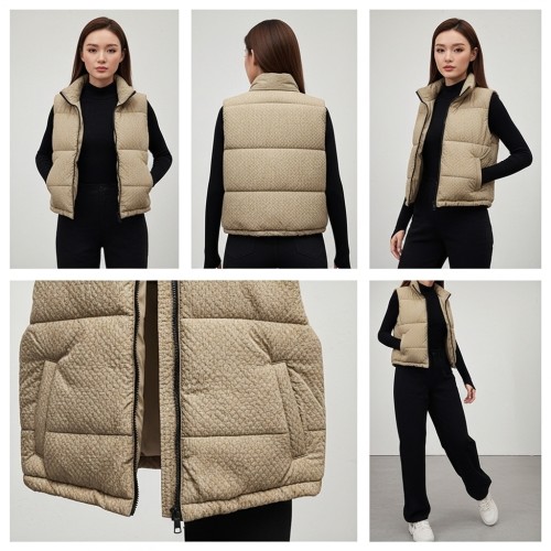 Textured Quilted High-Neck Puffer Vest Textured Quilted High-Neck Puffer Vest