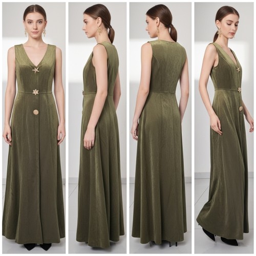 Suede Sleeveless Midi Dress with Metallic Closures Suede Sleeveless Midi Dress with Metallic Closures