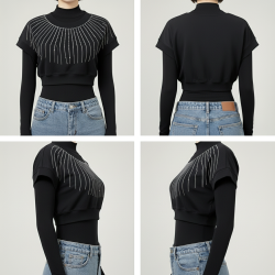 سويت شيرت قصير مزين بأحجار الراين اللامعة سويت شيرت قصير مزين بأحجار الراين اللامعة