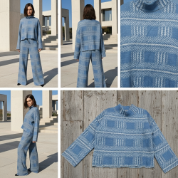 Geometric Knit Cropped Sweater & Wide-Leg Trousers Set Geometric Knit Cropped Sweater & Wide-Leg Trousers Set