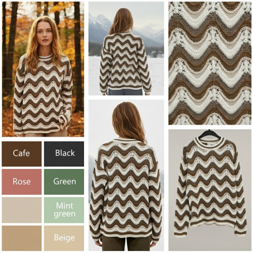 Wave Pattern Open-Knit Pullover Wave Pattern Open-Knit Pullover