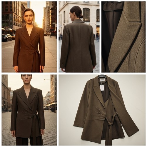 بليزر جوخ بملمس منسوج ورباط خصر بليزر جوخ بملمس منسوج ورباط خصر