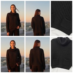 بلوفر تريكو سميكة بياقة عالية وقصة قصيرة مع جيوب بلوفر تريكو سميكة بياقة عالية وقصة قصيرة مع جيوب