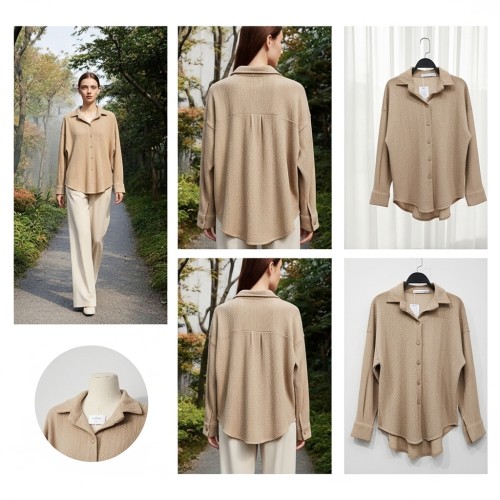 شيميز بأكمام طويلة وملمس منسوج شيميز بأكمام طويلة وملمس منسوج