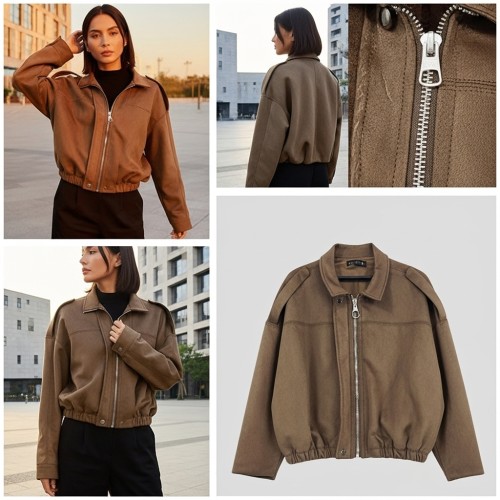 Suede Jacket with Puffed Shoulders Suede Jacket with Puffed Shoulders