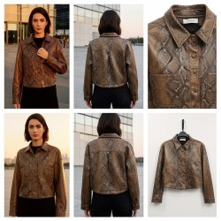 Snake Print Cropped Leather Jacket Snake Print Cropped Leather Jacket