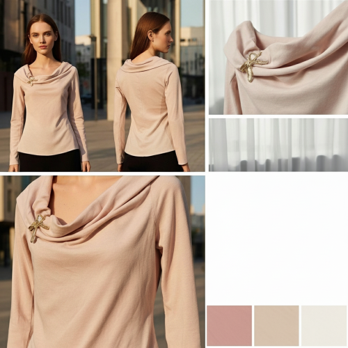 Cowl Neck Long Sleeve Top with Brooch Cowl Neck Long Sleeve Top with Brooch