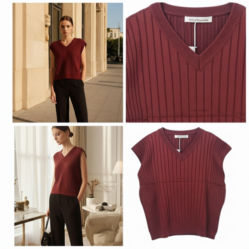 Ribbed V-Neck Cap-Sleeve Knit Vest Ribbed V-Neck Cap-Sleeve Knit Vest