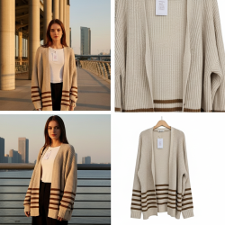 كارديجان فضفاض مخطط ومفتوح من الأمام كارديجان فضفاض مخطط ومفتوح من الأمام