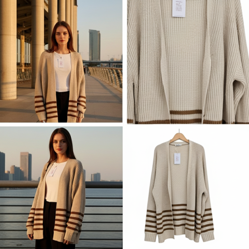 كارديجان فضفاض مخطط ومفتوح من الأمام كارديجان فضفاض مخطط ومفتوح من الأمام