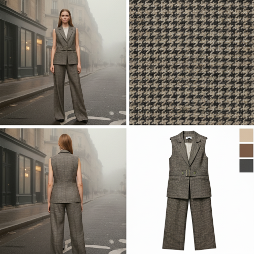 Houndstooth Plaid Vest and Wide-Leg Trousers Suit Houndstooth Plaid Vest and Wide-Leg Trousers Suit