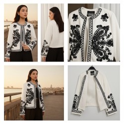 Jacket with Black Contrast Embroidery Jacket with Black Contrast Embroidery