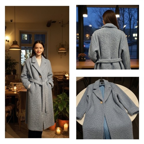 معطف شتوي طويل فرو مع حزام معطف شتوي طويل فرو مع حزام