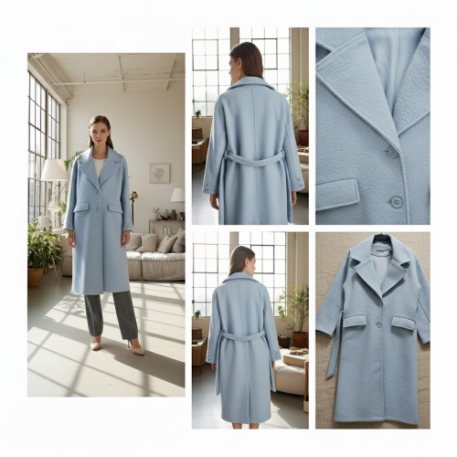 Textured Long Coat with Belt Textured Long Coat with Belt