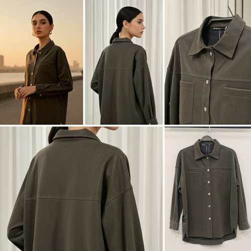 قميص جاكيت من الجلد– بأزرار أمامية