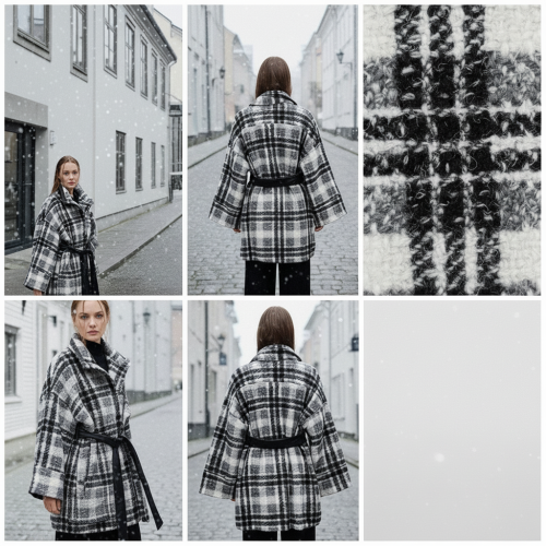 Plaid Fur Belted Coat Plaid Fur Belted Coat