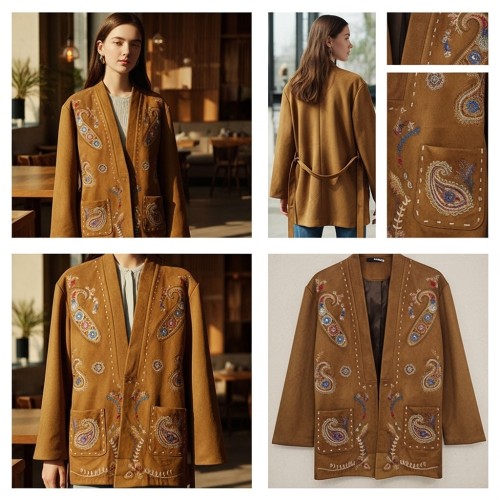 Embroidered Suede Belted Jacket Embroidered Suede Belted Jacket