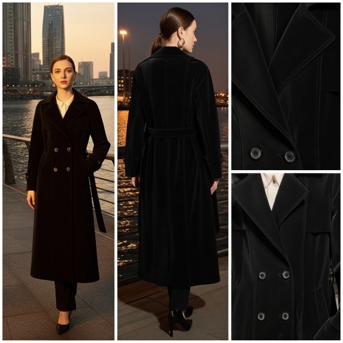 Leather Trench Coat with Belt and Double Buttons Leather Trench Coat with Belt and Double Buttons