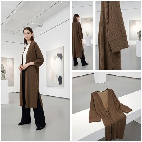 كاردجان طويل مفتوح بنسيج مُجَعَّد كاردجان طويل مفتوح بنسيج مُجَعَّد