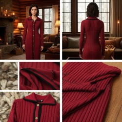 فستان تريكو طويل بأزرار فستان تريكو طويل بأزرار