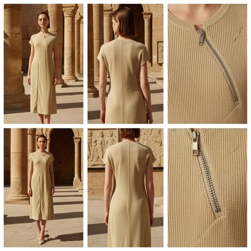 فستان طويل بدون أكمام بسحّاب أمامي فستان طويل بدون أكمام بسحّاب أمامي