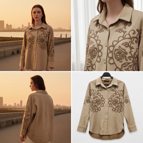 Suede Embroidered Button-Up Shirt Suede Embroidered Button-Up Shirt